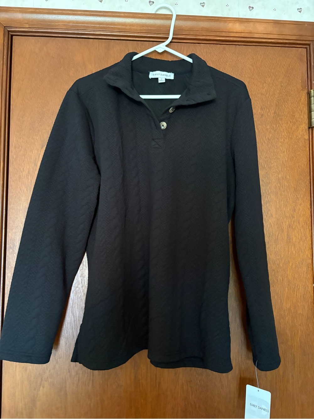 breckenridge Black Long-Sleeve Button Mock Neck Pullover